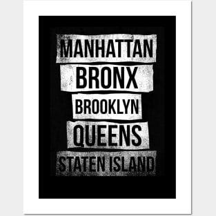 The 5 Boroughs of NY Distressed List Posters and Art